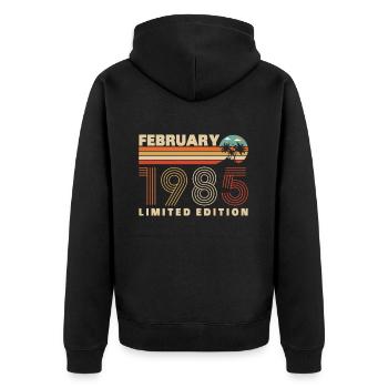 Février 1985 Vintage Anniversaire 1985 Cadeau - Veste à capuche bio Premium Unisexe - noir - Dos - Nico (187cm)
