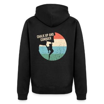 Chalking up and conquering boulderers - Unisex Premium Organic Zip Hoodie - black - Back - Nico (187cm)