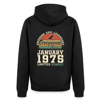 50 Years January 1975 Vintage Birthday Gift - Unisex Premium Organic Zip Hoodie - black - Back - Nico (187cm)