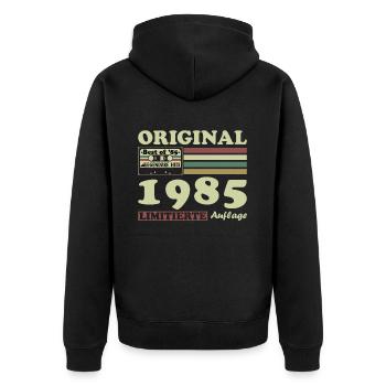 Original 1985 Vintage Geburtstagsgeschenk - Unisex Premium Bio Zip Hoodie - Schwarz - Hinten - Nico (187cm)