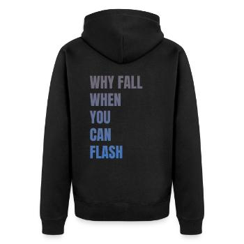 Warum Stürzen, Wenn Man Blitzen Kann Boulderer - Unisex Premium Bio Zip Hoodie - Schwarz - Hinten - Nico (187cm)