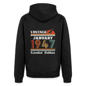 Janvier 1947 Vintage Rétro Cadeau D'anniversaire - Veste à capuche bio Premium Unisexe - noir - Dos - Nico (187cm)