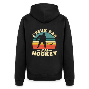 I Can't I Have Hockey Humor Gift - Unisex Premium Bio Zip Hoodie - Schwarz - Hinten - Nico (187cm)