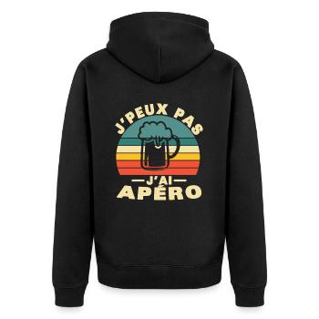 Ich kann kein Vintage-Aperitif-Humor-Geschenk haben - Unisex Premium Bio Zip Hoodie - Schwarz - Hinten - Nico (187cm)