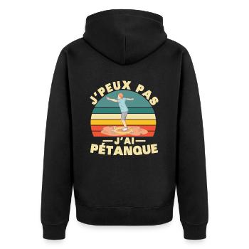 I Can't I Pétanque Humor Geschenk - Unisex Premium Bio Zip Hoodie - Schwarz - Hinten - Nico (187cm)