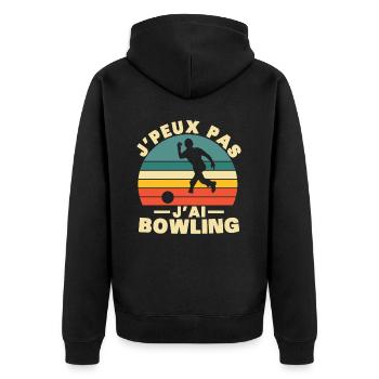 Ich kann nicht bowlen - Unisex Premium Bio Zip Hoodie - Schwarz - Hinten - Nico (187cm)