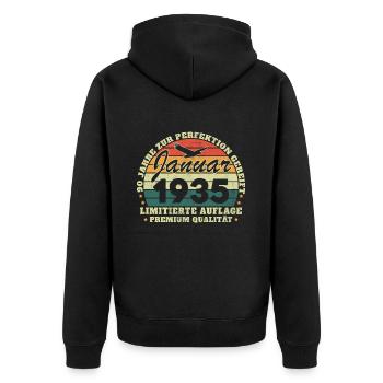 90e anniversaire Né en janvier 1935 - Veste à capuche bio Premium Unisexe - noir - Dos - Nico (187cm)