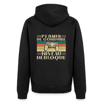 Permis de Conduire Niveau Débloqué - Veste à capuche bio Premium Unisexe - noir - Dos - Nico (187cm)
