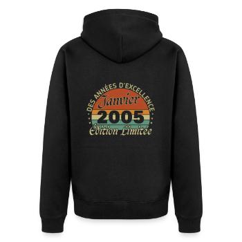 20 Years Birthday Gift Born In January 2005 - Unisex Premium Organic Zip Hoodie - black - Back - Nico (187cm)