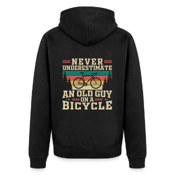 Never Underestimate An Old Guy On A Bicycle - Unisex Premium Organic Zip Hoodie - black - Back - Nico (187cm)
