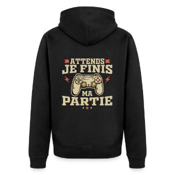Attends Je Finis ma Partie - Veste à capuche bio Premium Unisexe - noir - Dos - Nico (187cm)