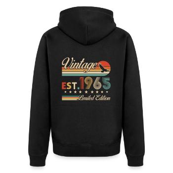 60 Jahre Jahrgang 1965 Retro 60. Jubiläum - Unisex Premium Bio Zip Hoodie - Schwarz - Hinten - Nico (187cm)