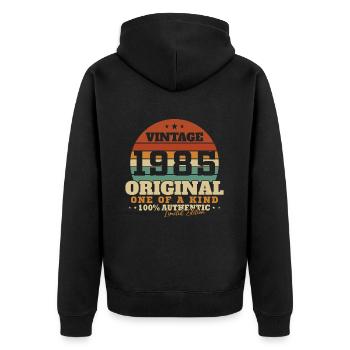 Original 1985 Vintage Geburtstagsgeschenk - Unisex Premium Bio Zip Hoodie - Schwarz - Hinten - Nico (187cm)
