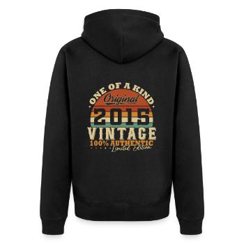 Jahrgang 2015 Geburtstagsgeschenk Geboren im Jahr 2015 - Unisex Premium Bio Zip Hoodie - Schwarz - Hinten - Nico (187cm)