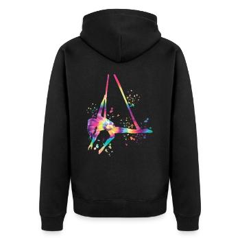 Vertikaltuch Luftakrobatik Aerial Silk - Unisex Premium Bio Zip Hoodie - Schwarz - Hinten - Nico (187cm)