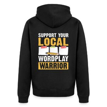 Poetry Slam Wortspiel Krieger Slam Poetry - Unisex Premium Bio Zip Hoodie - Schwarz - Hinten - Nico (187cm)