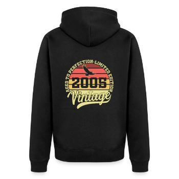 Jahrgang 2005 Geburtstagsgeschenk Geboren im Jahr 2005 - Unisex Premium Bio Zip Hoodie - Schwarz - Hinten - Nico (187cm)