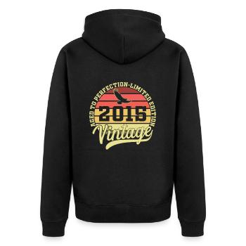 Jahrgang 2015 Geburtstagsgeschenk Geboren im Jahr 2015 - Unisex Premium Bio Zip Hoodie - Schwarz - Hinten - Nico (187cm)