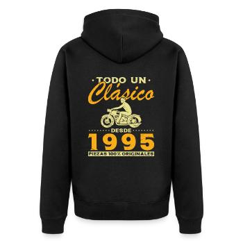 Biker Ein Klassiker aus dem Jahr 1995 - Unisex Premium Bio Zip Hoodie - Schwarz - Hinten - Nico (187cm)