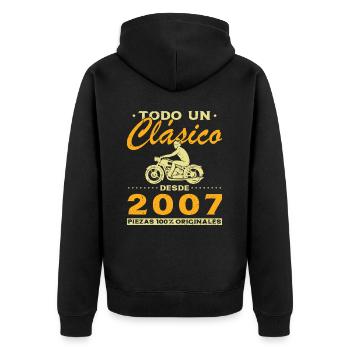 Motard Un classique né en 2007 - Veste à capuche bio Premium Unisexe - noir - Dos - Nico (187cm)
