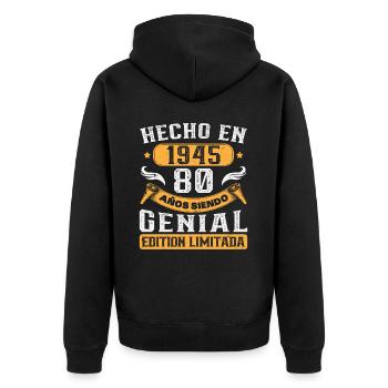 80 Years 1945 Vintage Birthday Gift - Unisex Premium Organic Zip Hoodie - black - Back - Nico (187cm)