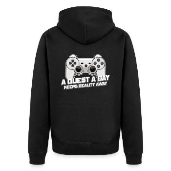 Gamer A Quest A Day Spielen - Unisex Premium Bio Zip Hoodie - Schwarz - Hinten - Nico (187cm)