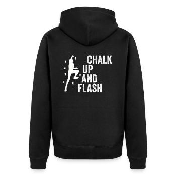 Boulderer Chalk Up Und Flash Bouldering - Unisex Premium Bio Zip Hoodie - Schwarz - Hinten - Nico (187cm)