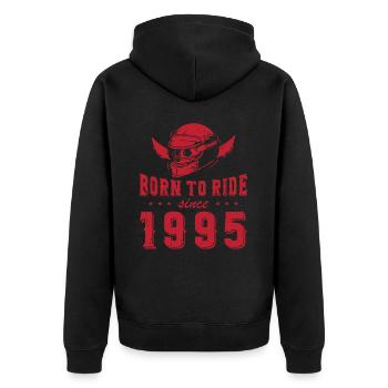 Born to ride seit 1995 - Unisex Premium Bio Zip Hoodie - Schwarz - Hinten - Nico (187cm)