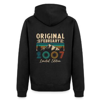 Février 2007 Vintage Anniversaire 2007 Cadeau - Veste à capuche bio Premium Unisexe - noir - Dos - Nico (187cm)