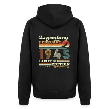 Febrero 1945 Vintage Cumpleaños 1945 Regalo - Unisex Premium Organic Zip Hoodie - black - Back - Nico (187cm)