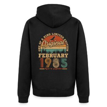 Février 1985 Vintage Anniversaire 1985 Cadeau - Veste à capuche bio Premium Unisexe - noir - Dos - Nico (187cm)