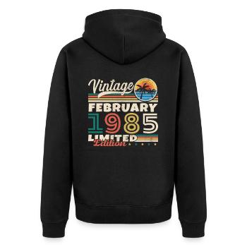 Février 1985 Vintage Anniversaire 1985 Cadeau - Veste à capuche bio Premium Unisexe - noir - Dos - Nico (187cm)