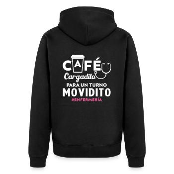 Kaffee geladen für eine geschäftige Pflegeschicht - Unisex Premium Bio Zip Hoodie - Schwarz - Hinten - Nico (187cm)
