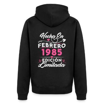 40ème Anniversaire Femme 40 Ans Fait En 1985 Février - Veste à capuche bio Premium Unisexe - noir - Dos - Nico (187cm)
