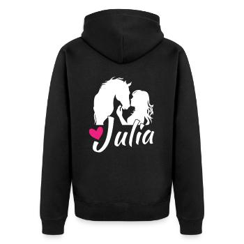 JULIA Beau prénom de fille avec un joli cheval - Veste à capuche bio Premium Unisexe - noir - Dos - Nico (187cm)
