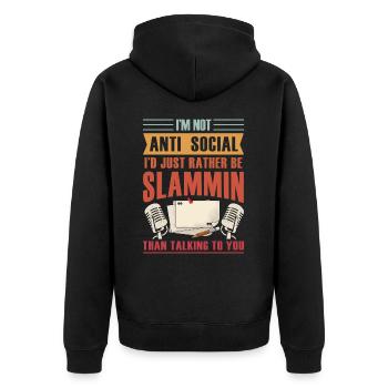 Ich Bin Nicht Anti-sozial Poetry Slam - Unisex Premium Bio Zip Hoodie - Schwarz - Hinten - Nico (187cm)
