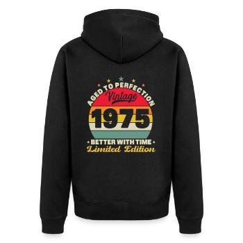 1975 Vintage Retro Geburtstagsgeschenk - Unisex Premium Bio Zip Hoodie - Schwarz - Hinten - Nico (187cm)