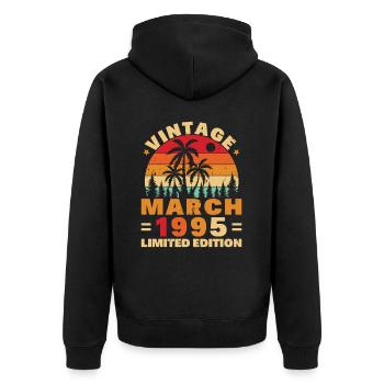 March 1995 Vintage Birthday Gift - Unisex Premium Organic Zip Hoodie - black - Back - Nico (187cm)