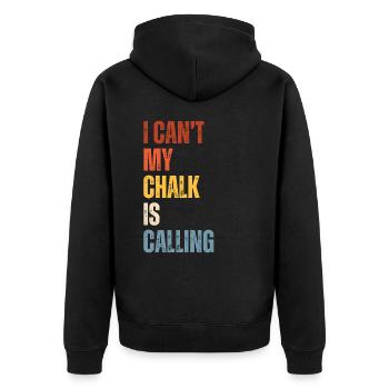 I Cant My Chalk Is Calling Boulderer - Unisex Premium Bio Zip Hoodie - Schwarz - Hinten - Nico (187cm)