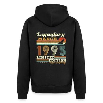 March 1995 Vintage Birthday Gift - Unisex Premium Organic Zip Hoodie - black - Back - Nico (187cm)