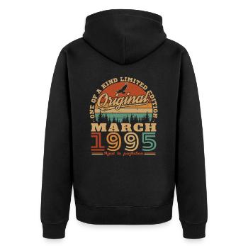 March 1995 Vintage Birthday Gift - Unisex Premium Organic Zip Hoodie - black - Back - Nico (187cm)