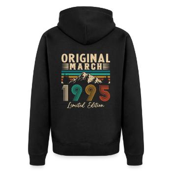 March 1995 Vintage Birthday Gift - Unisex Premium Organic Zip Hoodie - black - Back - Nico (187cm)
