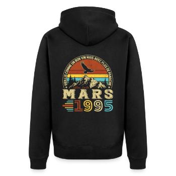 March 1995 Vintage Birthday Gift - Unisex Premium Organic Zip Hoodie - black - Back - Nico (187cm)