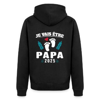 Mann Papa wird 2025 Geschenk - Unisex Premium Bio Zip Hoodie - Schwarz - Hinten - Nico (187cm)