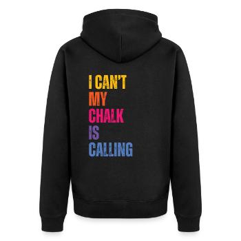 I Cant My Chalk Is Calling Boulderer - Unisex Premium Bio Zip Hoodie - Schwarz - Hinten - Nico (187cm)