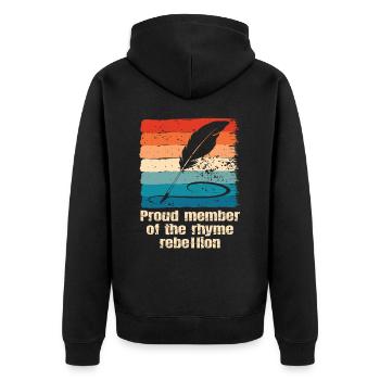 Poetry Slam Reim Rebellion Slam Poesie - Unisex Premium Bio Zip Hoodie - Schwarz - Hinten - Nico (187cm)