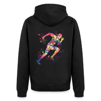 Sprinter Colorsplash Sprintender Sprint - Unisex Premium Bio Zip Hoodie - Schwarz - Hinten - Nico (187cm)