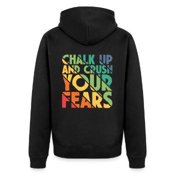 Bouldern Chalk Up Boulderer - Unisex Premium Bio Zip Hoodie - Schwarz - Hinten - Nico (187cm)