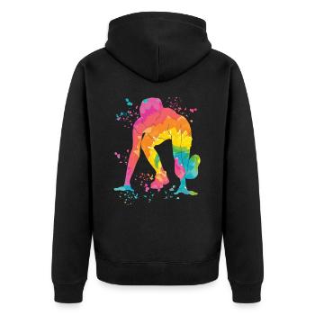 Sprinter Colorsplash Sprintender Sprint - Unisex Premium Bio Zip Hoodie - Schwarz - Hinten - Nico (187cm)
