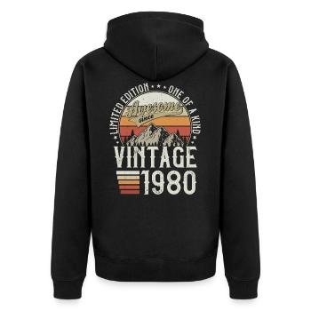 1980 Vintage Born Cadeau d’anniversaire - Veste à capuche bio Premium Unisexe - noir - Dos - Nico (187cm)